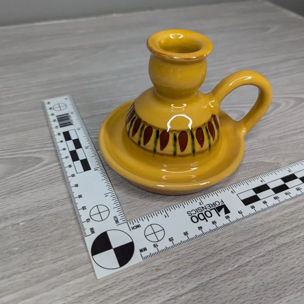 Vintage Pottery Barn Ceramic Golden Painted Taper Handle Walking Candle #5